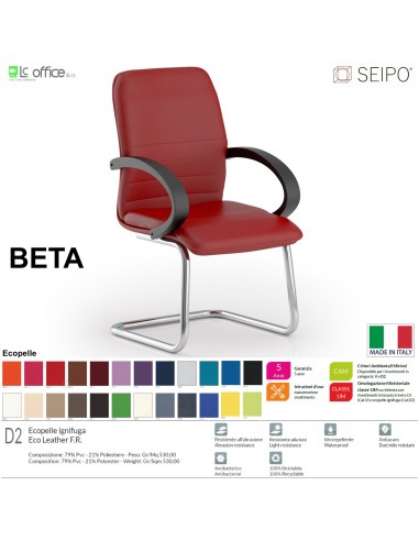 BETA B0090 Poltrona a slitta telaio CROMATO Slitta con braccioli SEIPO Ecopelle D2