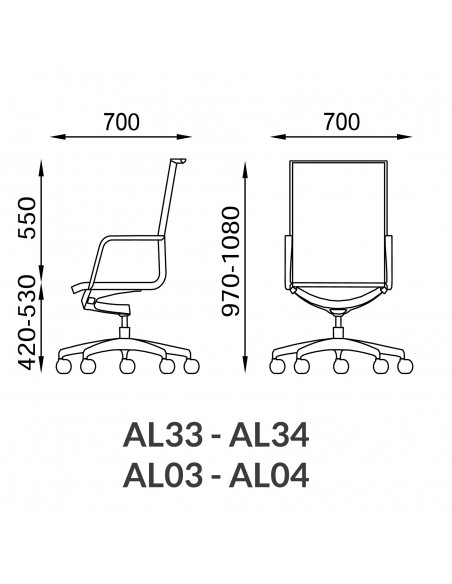 misure ALUMINIUM AL0003 Poltrona semi direzionale SEIPO