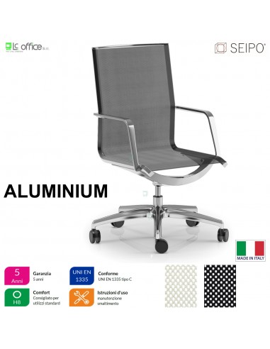 ALUMINIUM AL0003 Poltrona semi direzionale rivestimento in rete braccioli fissi movimento ‘AC’ Seipo