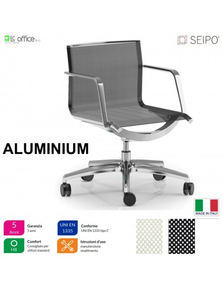 ALUMINIUM AL0005 Poltrona operativa rivestimento in rete braccioli fissi movimento ‘BC’ Seipo