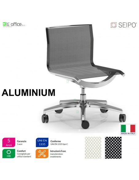 ALUMINIUM AL0009 Poltrona operativa rivestimento in rete senza braccioli movimento ‘BC’ Seipo