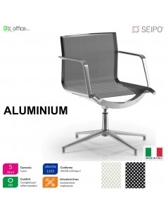 ALUMINIUM AL0011 Poltrona in rete operativa braccioli fissi girevole base 4 razze Seipo
