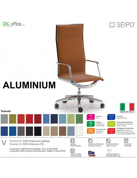 ALUMINIUM AL0031 Poltrona schienale alto braccioli movimento 'AC' Seipo tessuto V CLASS 1IM