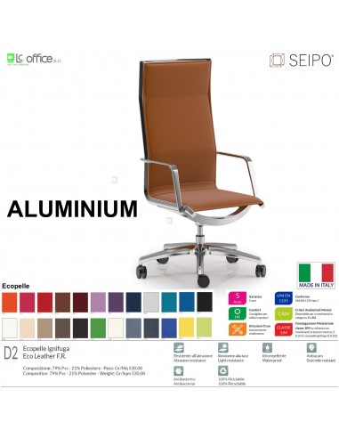 ALUMINIUM AL0031 Poltrona schienale alto braccioli movimento 'AC' Seipo ECOPELLE D2 CLASS 1IM