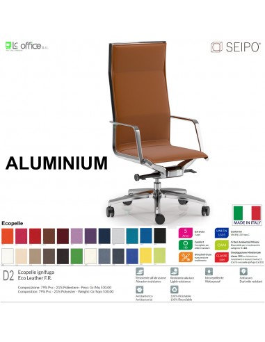 ALUMINIUM AL0032 Poltrona schienale alto braccioli movimento oscilante 'BC' Seipo ECOPELLE D2 CLASS 1IM