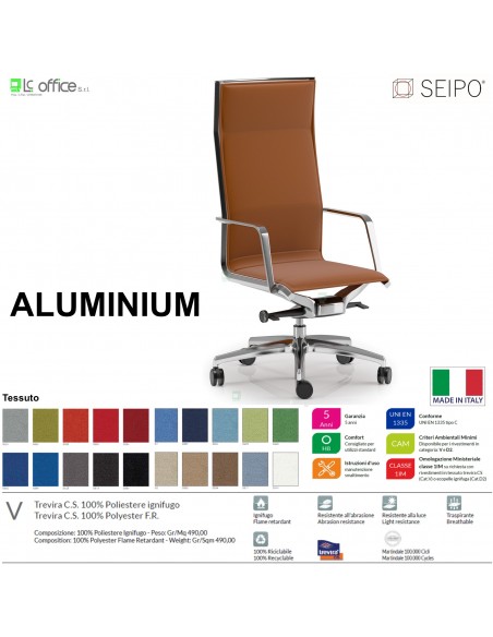 ALUMINIUM AL0032 Poltrona schienale alto braccioli movimento 'BC' Seipo tessuto B CLASS 1IM