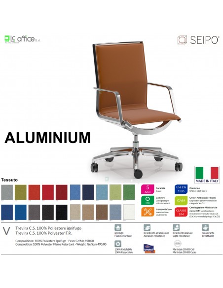 ALUMINIUM AL0033 Poltrona schienale medio braccioli movimento 'AC' Seipo tessuto V CLASS 1IM