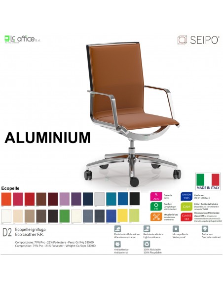 ALUMINIUM AL0033 Poltrona schienale medio braccioli movimento 'AC' Seipo ECOPELLE D2 CLASS 1IM