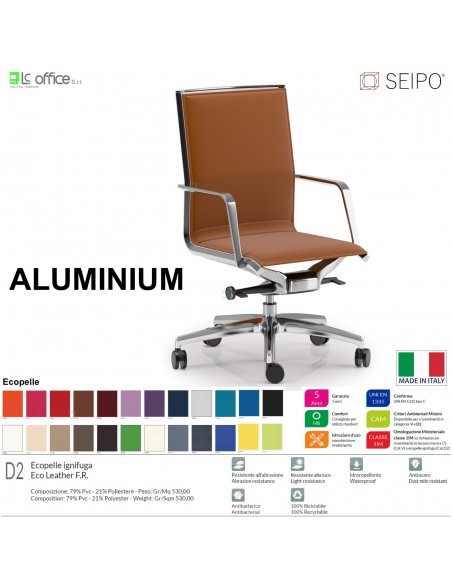ALUMINIUM AL0034 Poltrona schienale medio braccioli movimento oscilante 'BC' Seipo ECOPELLE D2 CLASS 1IM