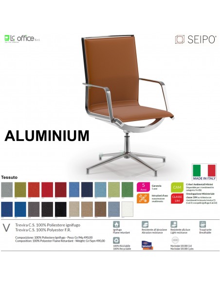 ALUMINIUM AL0039 Poltrone visitatore con braccioli girevole su base 4 razze schienale media Seipo tessuto V CLASS 1IM