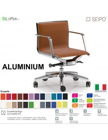 ALUMINIUM AL0036 Poltrona schienale basso braccioli movimento oscilante 'BC' Seipo ECOPELLE D2 CLASS 1IM
