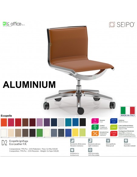 ALUMINIUM AL0039 Poltrona schienale basso movimento 'AC' Seipo ECOPELLE D2 CLASS 1IM