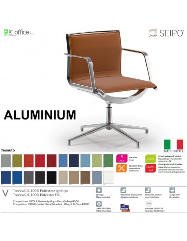 ALUMINIUM AL0041 Poltrone visitatore con braccioli girevole su base 4 razze schienale basso Seipo tessuto V CLASS 1IM
