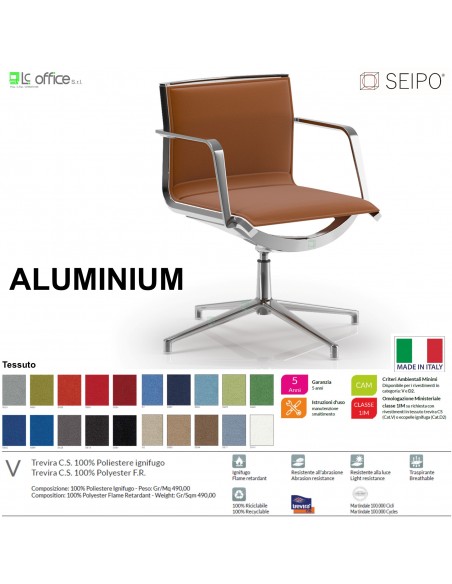 ALUMINIUM AL0041 Poltrone visitatore con braccioli girevole su base 4 razze schienale basso Seipo tessuto V CLASS 1IM