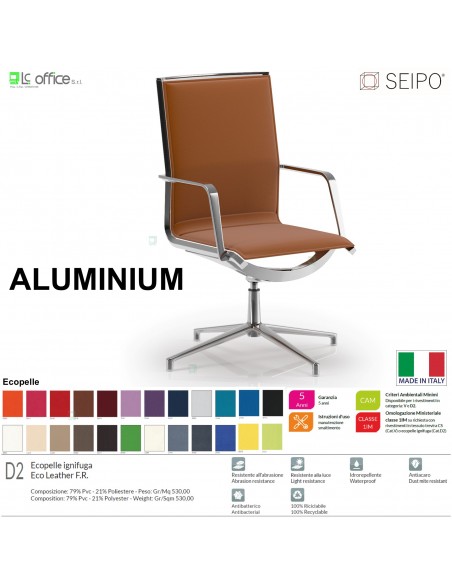 ALUMINIUM AL0040 Poltrone visitatore con braccioli girevole su base 4 razze schienale medio Seipo ECOPELLE D2 CLASS 1IM