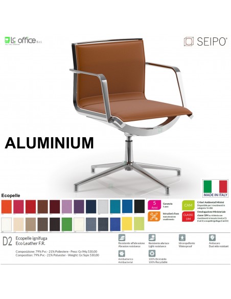 ALUMINIUM AL0041 Poltrone visitatore con braccioli girevole su base 4 razze schienale basso Seipo ECOPELLE D2 CLASS 1IM