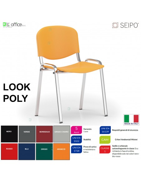 Look Poly LP0136C Sedia impilabile sedile Telaio cromato schienale in prolipropene SEIPO