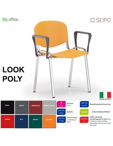 Look Poly LP0137C Sedia impilabile CON BRACCIOLI sedile Telaio cromato schienale in prolipropene SEIPO