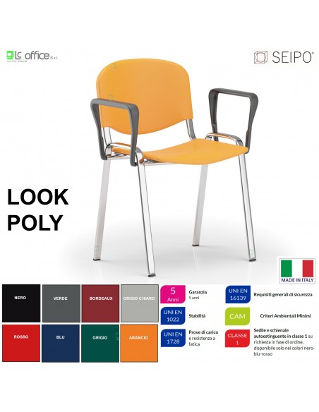 Look Poly LP0137C Sedia impilabile CON BRACCIOLI sedile Telaio cromato schienale in prolipropene SEIPO