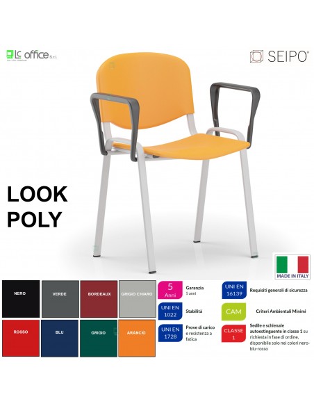 Look Poly LP0136G Sedia impilabile con braccioli sedile Telaio GRIGIO schienale in prolipropene SEIPO
