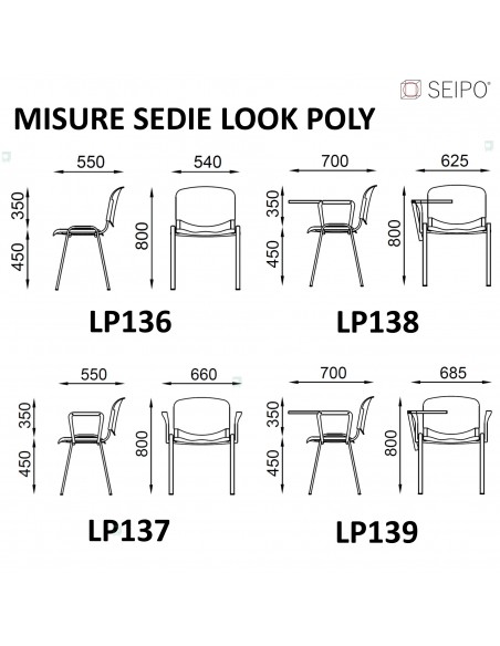 misure modelli sedute Look Poly impilabile LP0136C