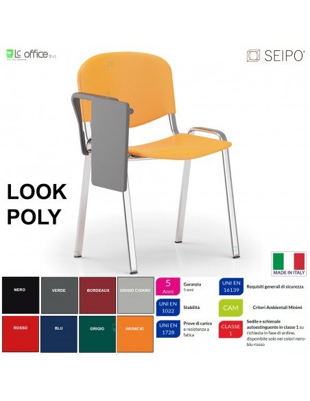 Poly LP0138C Sedia impilabile con tavoletta sedile Telaio cromato schienale in prolipropene SEIPO
