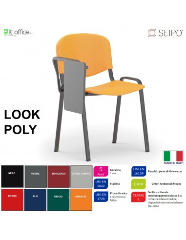 Poly LP0138N Sedia impilabile con tavoletta sedile Telaio NERO schienale in prolipropene SEIPO