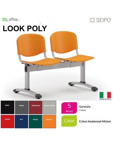 Poly LP0138G panca 2 posti con struttura verniciata grigia sedile e schienale in prolipropene SEIPO