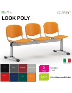 Poly LP0145G panca 3 posti con struttura verniciata grigia sedile e schienale in prolipropene SEIPO