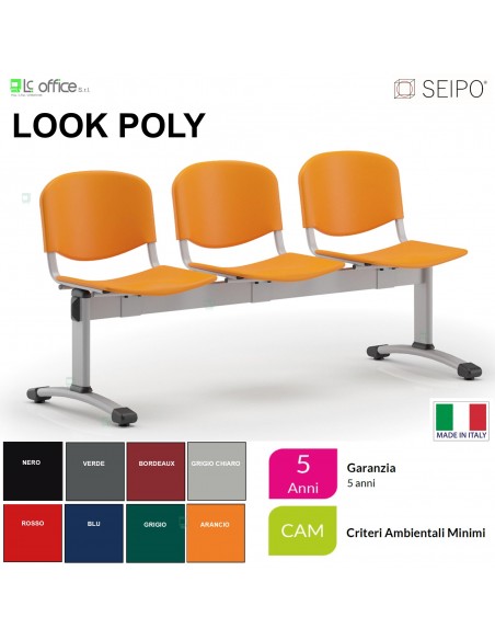Poly LP0145G panca 3 posti con struttura verniciata grigia sedile e schienale in prolipropene SEIPO