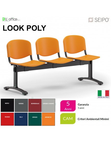 Poly LP0145N panca 3 posti con struttura verniciata nero sedile e schienale in prolipropene SEIPO