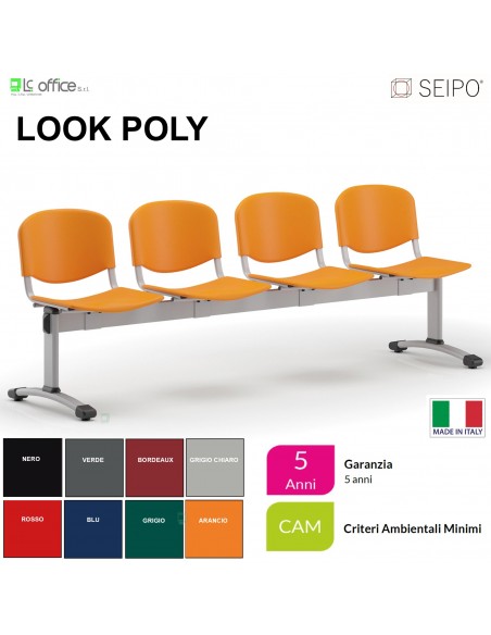 Poly LP0146G panca 4 posti con struttura verniciata grigia sedile e schienale in prolipropene SEIPO