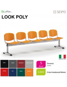 Poly LP0147G panca 5 posti con struttura verniciata grigia sedile e schienale in prolipropene SEIPO