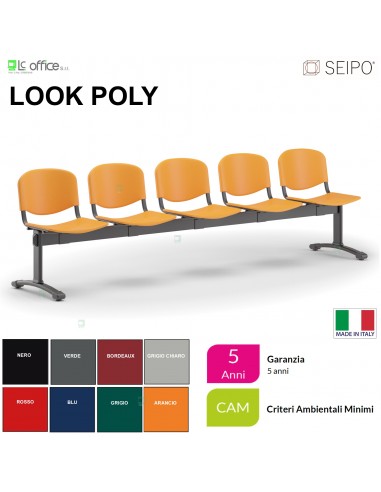 Poly LP0147N panca 5 posti con struttura verniciata NERO sedile e schienale in prolipropene SEIPO