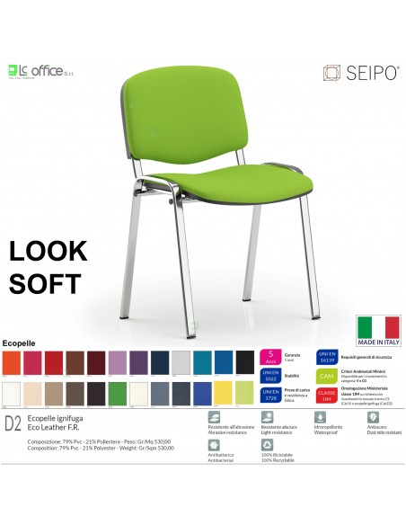 LOOK SOFT L0136C Sedie imbotitte impilabile telaio cromato SEIPO ECOPELLE D2 Class 1 IM