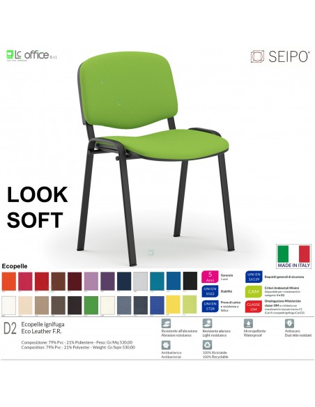 LOOK SOFT L0136N Sedie imbotitte impilabile telaio nero SEIPO ECOPELLE D2 Class 1 IM