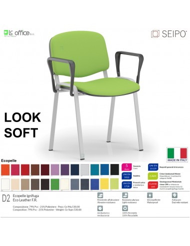 LOOK SOFT L0137C Sedie imbotitte impilabile con copia di Braccioli telaio cromato SEIPO ECOPELLE D2 Class 1 IM