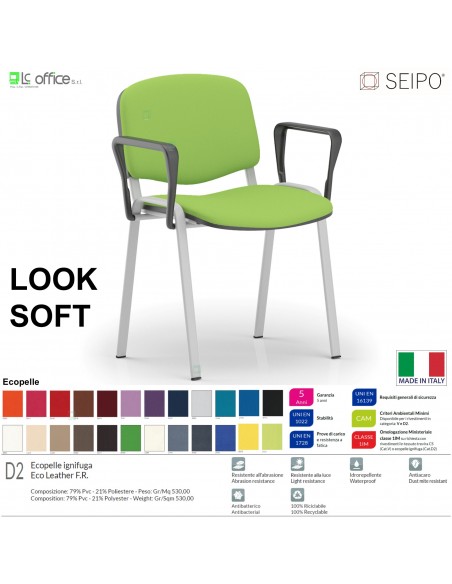 LOOK SOFT L0137C Sedie imbotitte impilabile con copia di Braccioli telaio cromato SEIPO ECOPELLE D2 Class 1 IM