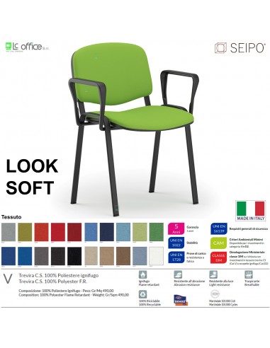 LOOK SOFT L0137N Sedie imbotitte impilabile con copia di braccioli telaio nero SEIPO TESSUTO V Class 1 IM