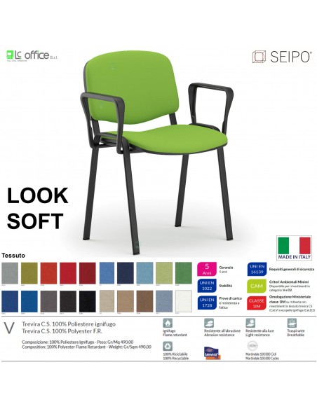 LOOK SOFT L0137N Sedie imbotitte impilabile con copia di braccioli telaio nero SEIPO TESSUTO V Class 1 IM