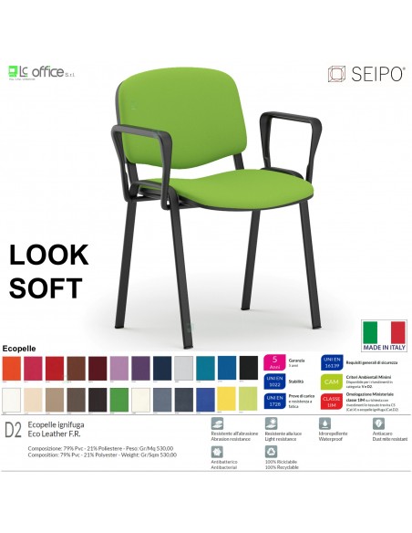 LOOK SOFT L0137N Sedie imbotitte impilabile con copia di Braccioli telaio nero SEIPO ECOPELLE D2 Class 1 IM
