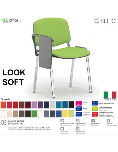 LOOK SOFT L0138C Sedie imbotitte impilabile con tavoletta telaio cromato SEIPO ECOPELLE D2 Class 1 IM