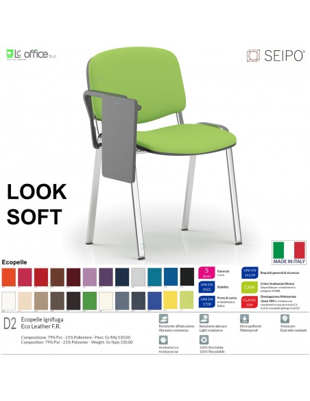 LOOK SOFT L0138C Sedie imbotitte impilabile con tavoletta telaio cromato SEIPO ECOPELLE D2 Class 1 IM