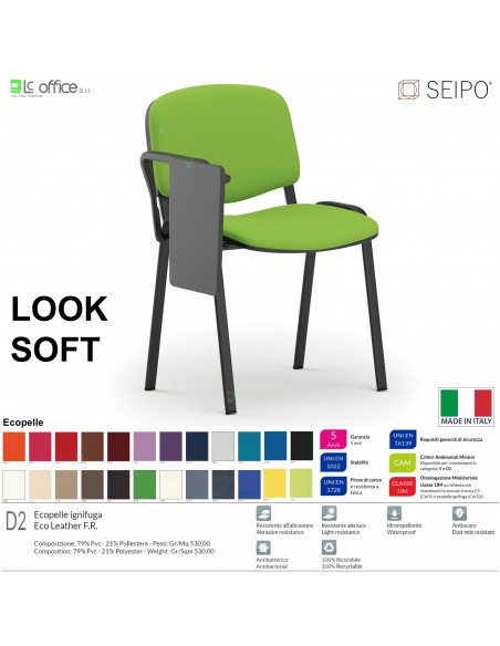 LOOK SOFT L0138N Sedie imbotitte impilabile con tavoletta telaio nero SEIPO ECOPELLE D2 Class 1 IM
