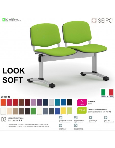 LOOK SOFT L0144G panca 2 posti imbotitte struture grigia SEIPO ECOPELLE D2 Class 1 IM