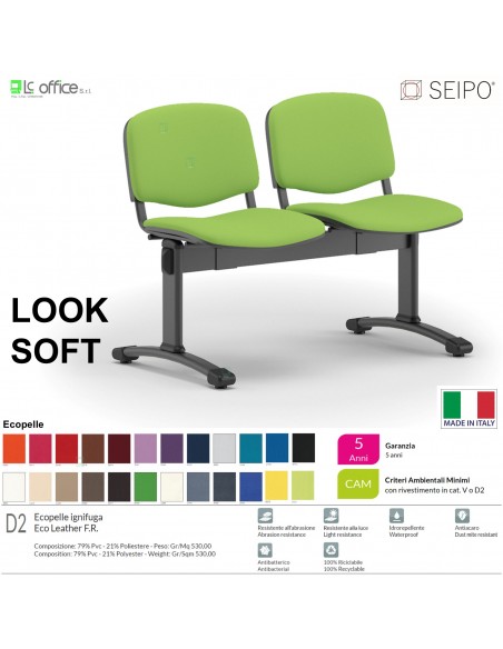 LOOK SOFT L0144N panca 2 posti imbotitte struture nera SEIPO ECOPELLE D2 Class 1 IM