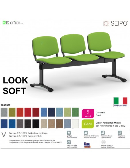 LOOK SOFT L0145N panca 3 posti imbotitte struture nera SEIPO TESSUTO V Class 1 IM