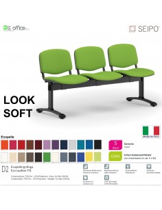 LOOK SOFT L0145N panca 3 posti imbotitte struture nera SEIPO ECOPELLE D2 Class 1 IM