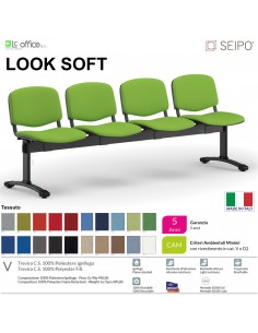 LOOK SOFT L0146N panca 4 posti imbotitti e struture nera SEIPO TESSUTO V Class 1 IM