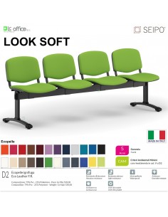 LOOK SOFT L0146N panca 4 posti imbotitte struture NERA SEIPO ECOPELLE D2 Class 1 IM